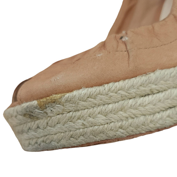 COACH Maritza leather slingback peep toe wedge heels tan bow sandals Size 6.5 B - Picture 6 of 9